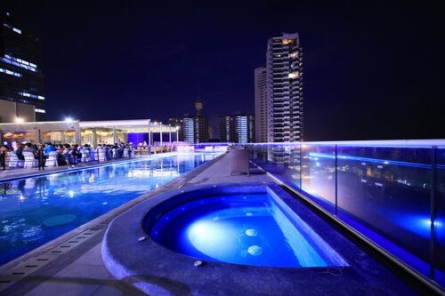 Jacuzzi rooftop at night